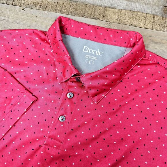 Etonic Golf Polo Shirt Size Large Men's Short‎ Sleeve Pink Geometric Performance - Picture 1 of 11